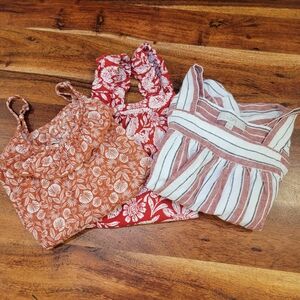 LOFT Rust Floral, Red, Striped Blouse Set Size Xxs Petite Cotton And Linen Blend